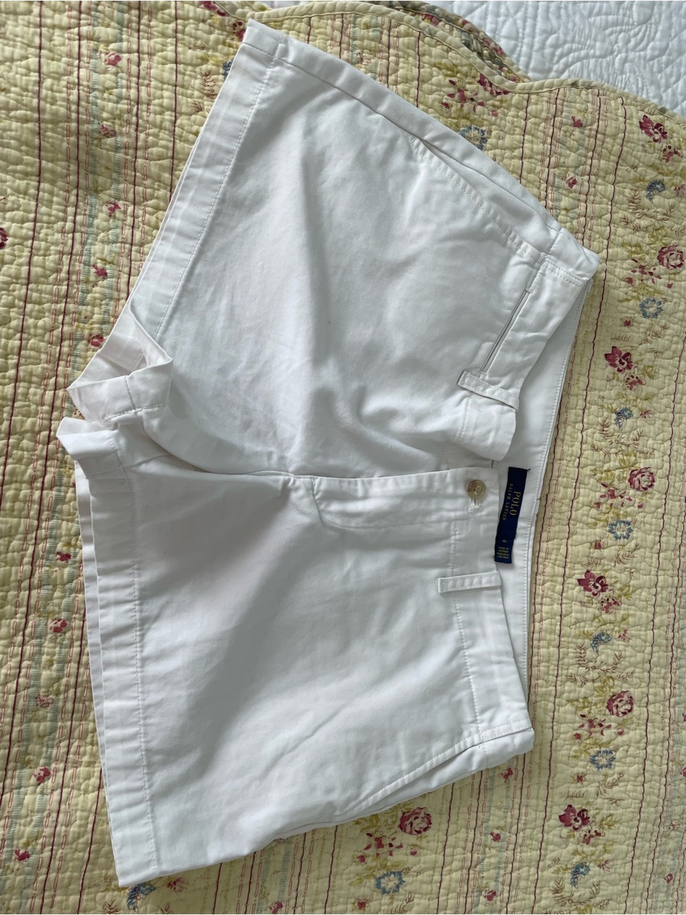 Ralph Lauren White Shorts with Blue Polo Label